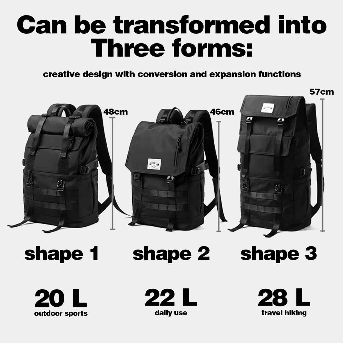 Travel Waterproof Backpack 3-in-1 Convertible Large Capacity