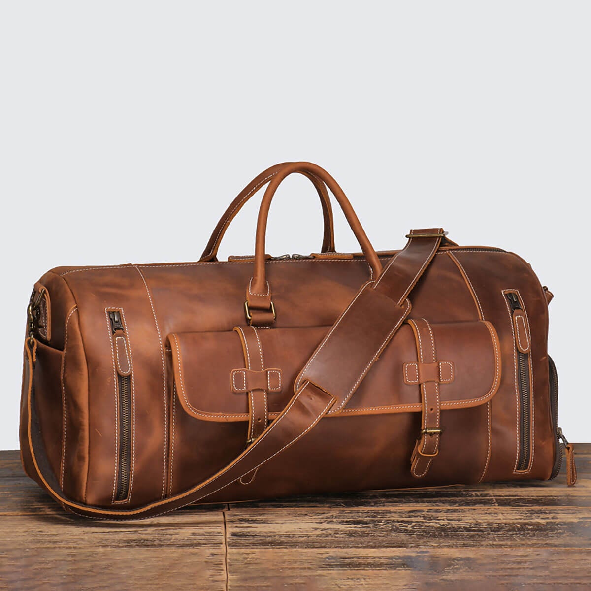 Vintage Brown Leather Travel Duffel Bag