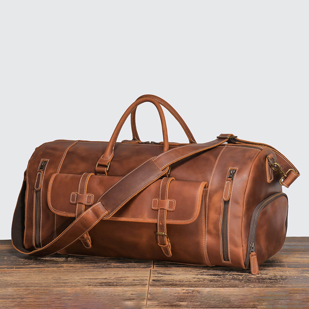 Classic Brown Leather Luggage Retro Style