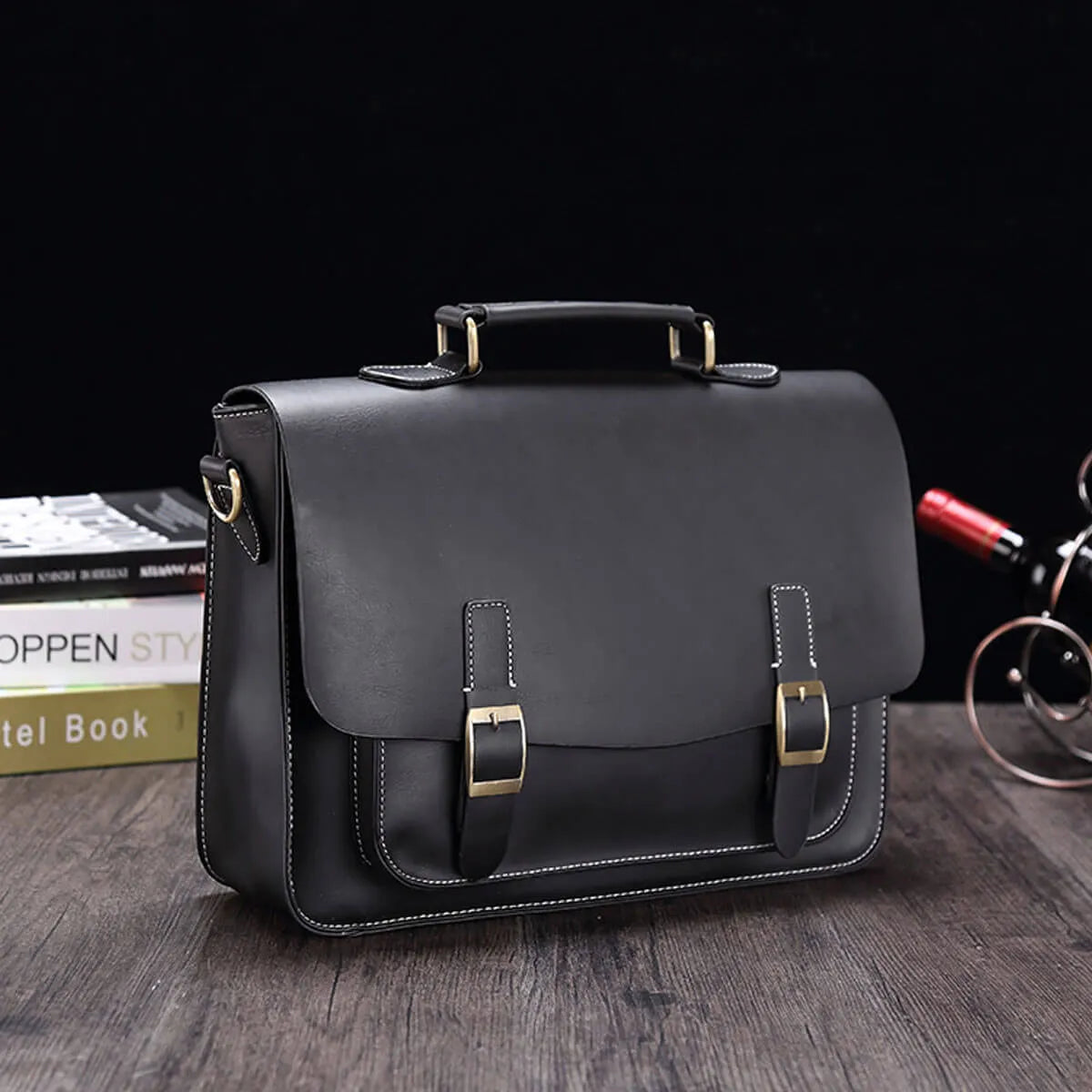 Vintage Business Retro Messenger Handbag Horse Leather Briefcase