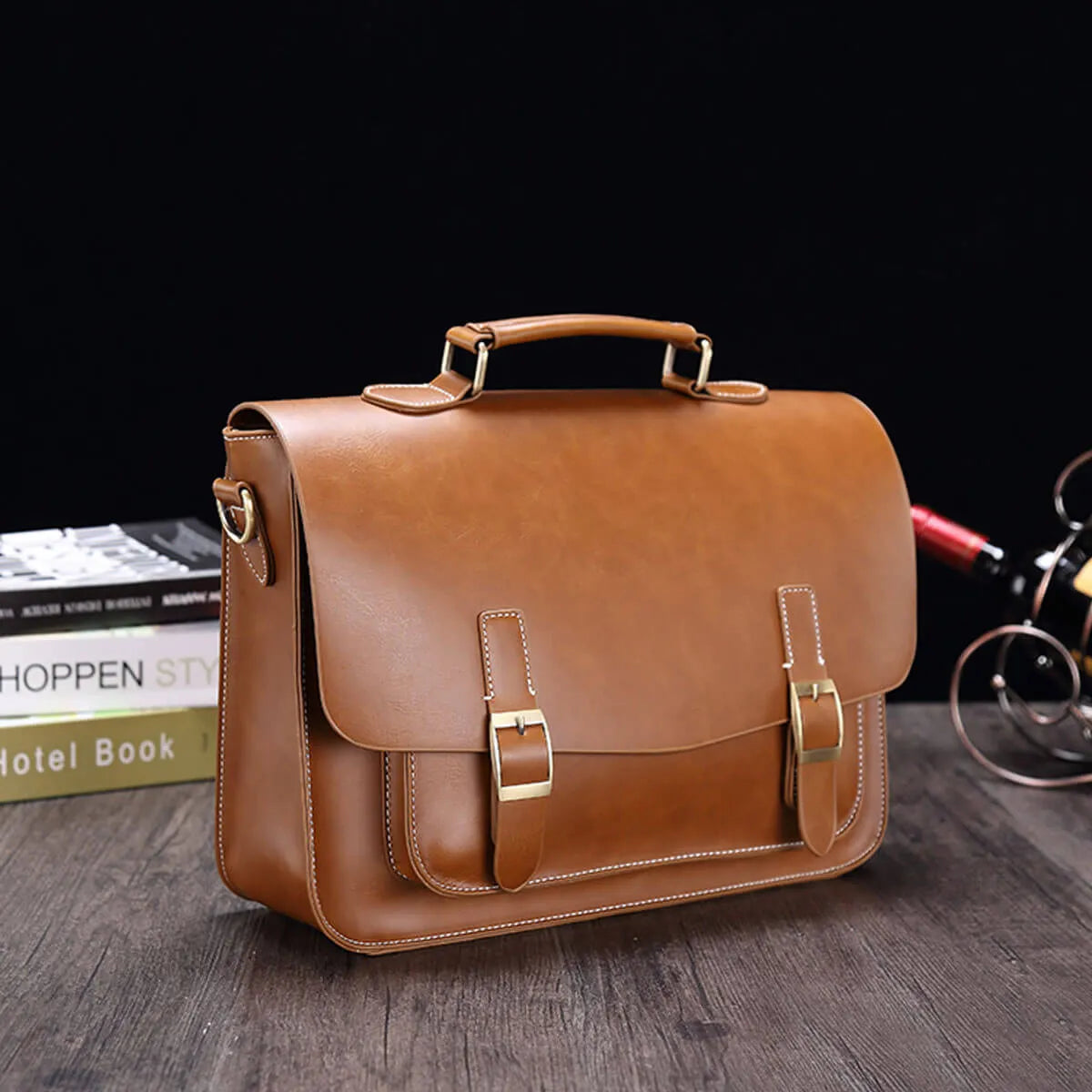 Vintage Business Retro Messenger Handbag Horse Leather Briefcase
