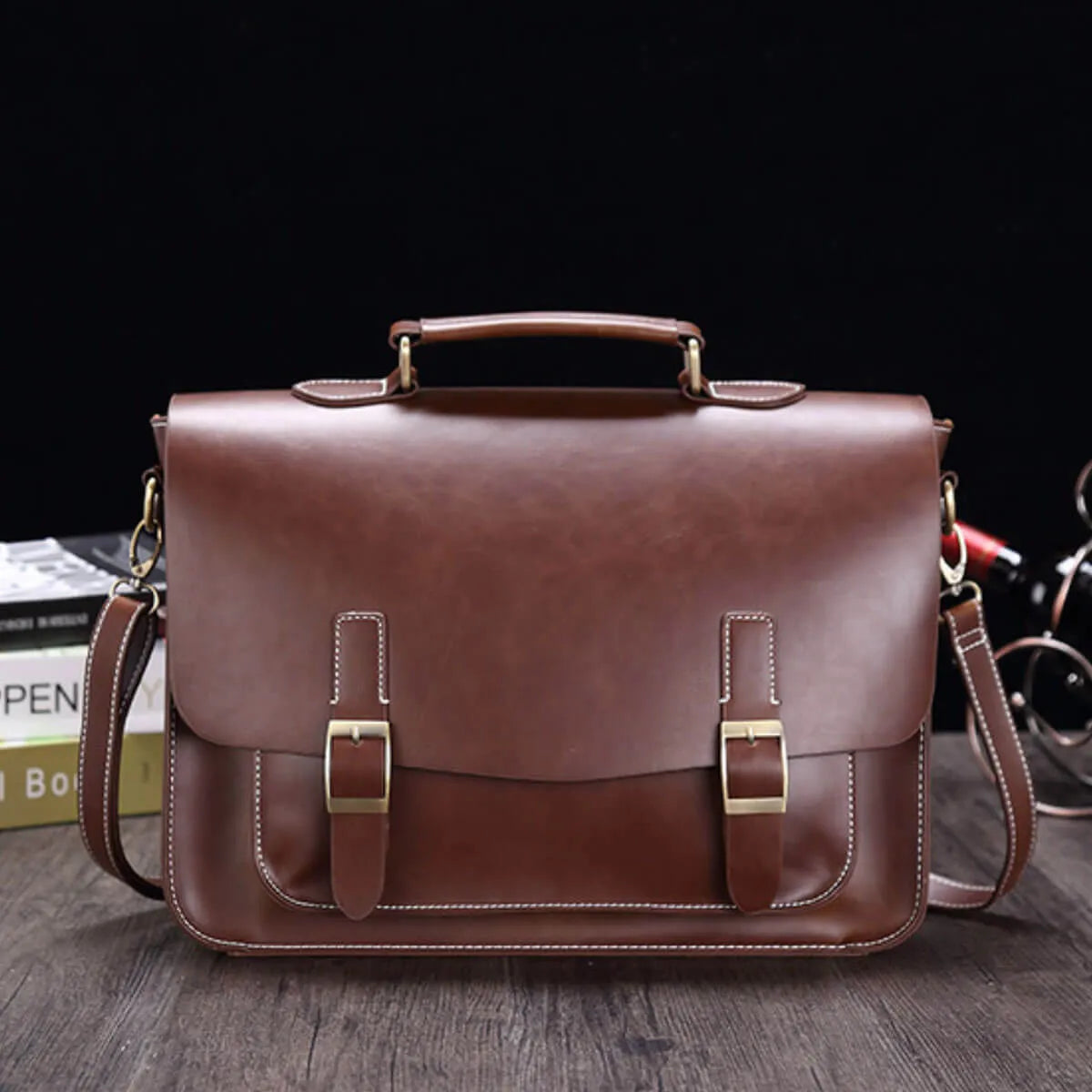 Vintage Business Retro Messenger Handbag Horse Leather Briefcase