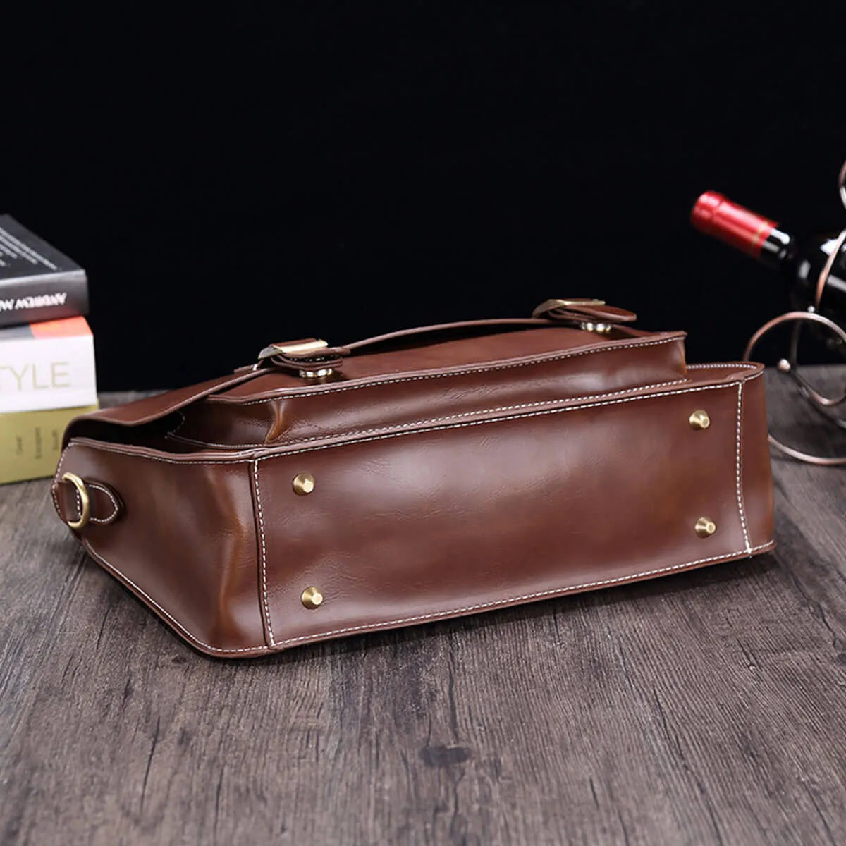 Vintage Business Retro Messenger Handbag Horse Leather Briefcase