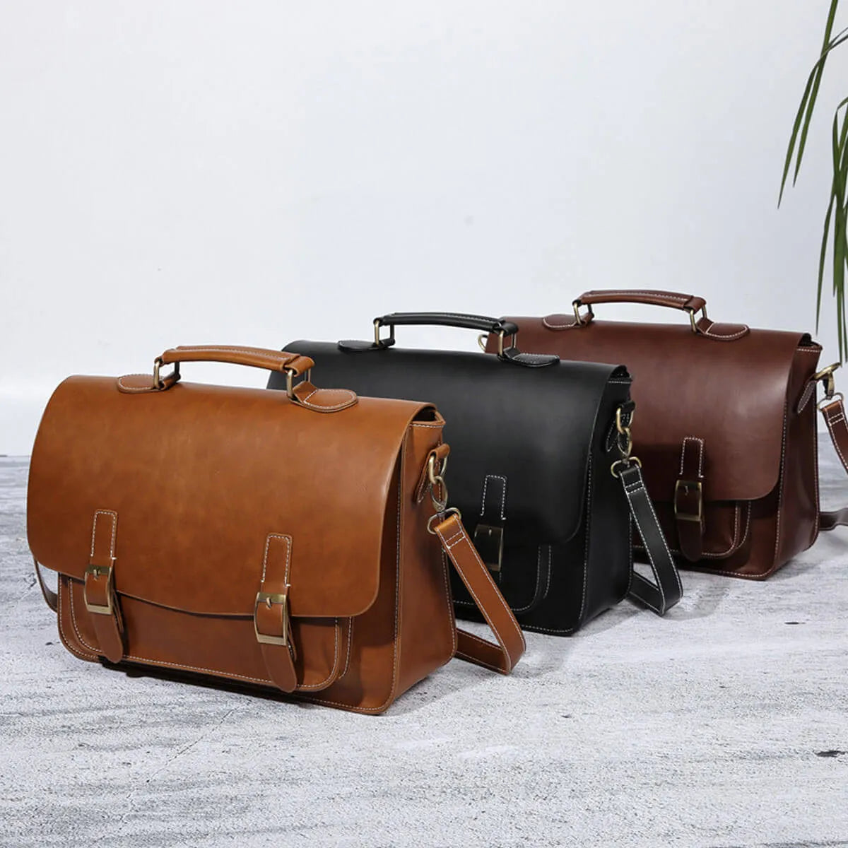 Vintage Business Retro Messenger Handbag Horse Leather Briefcase