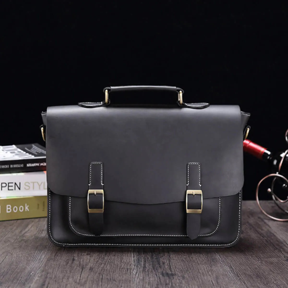 Vintage Business Retro Messenger Handbag Horse Leather Briefcase
