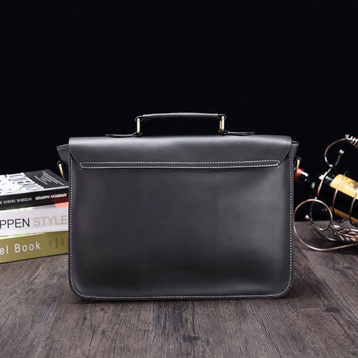 Vintage Business Retro Messenger Handbag Horse Leather Briefcase