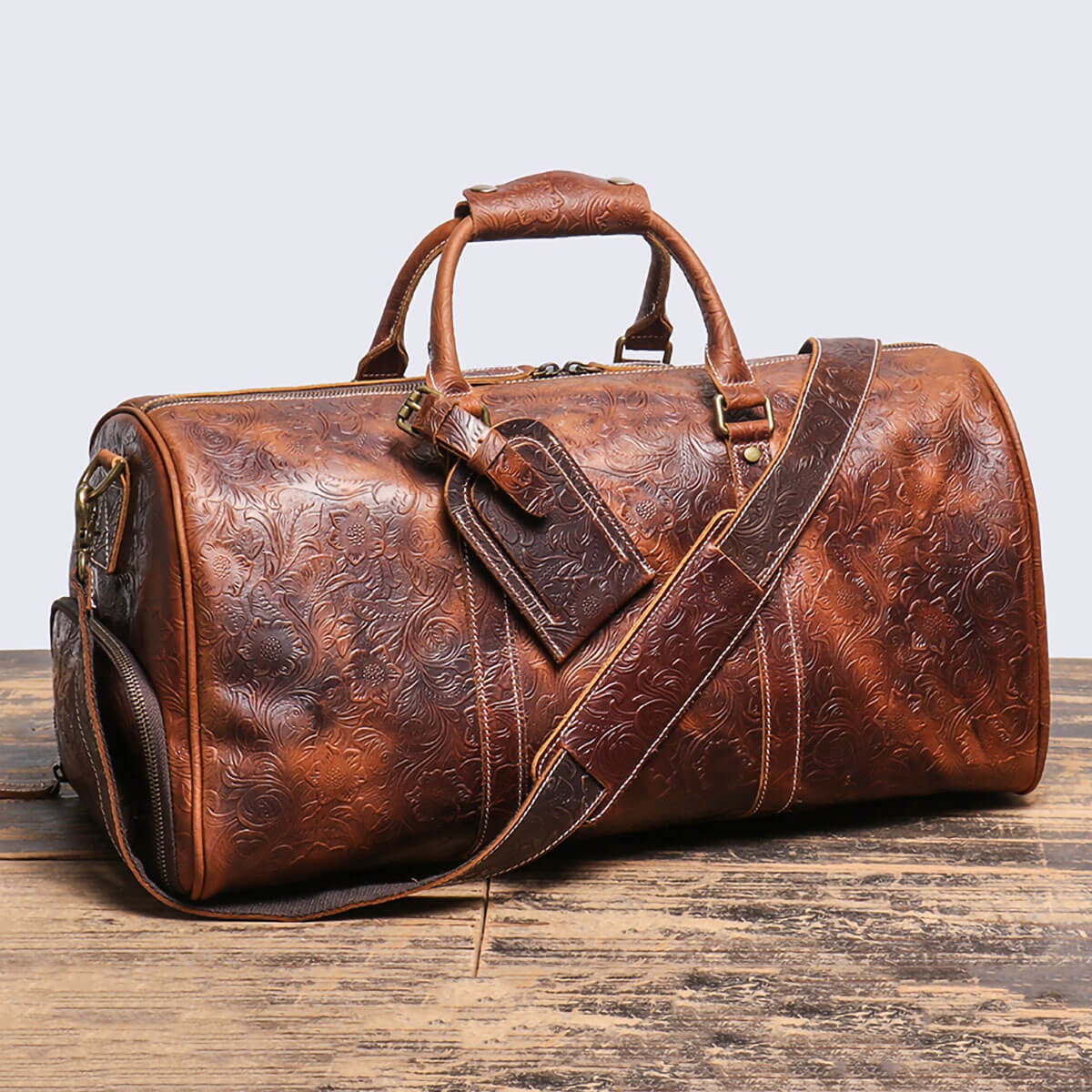 Vintage Embossed Handbag Leather Travel Duffles Bag