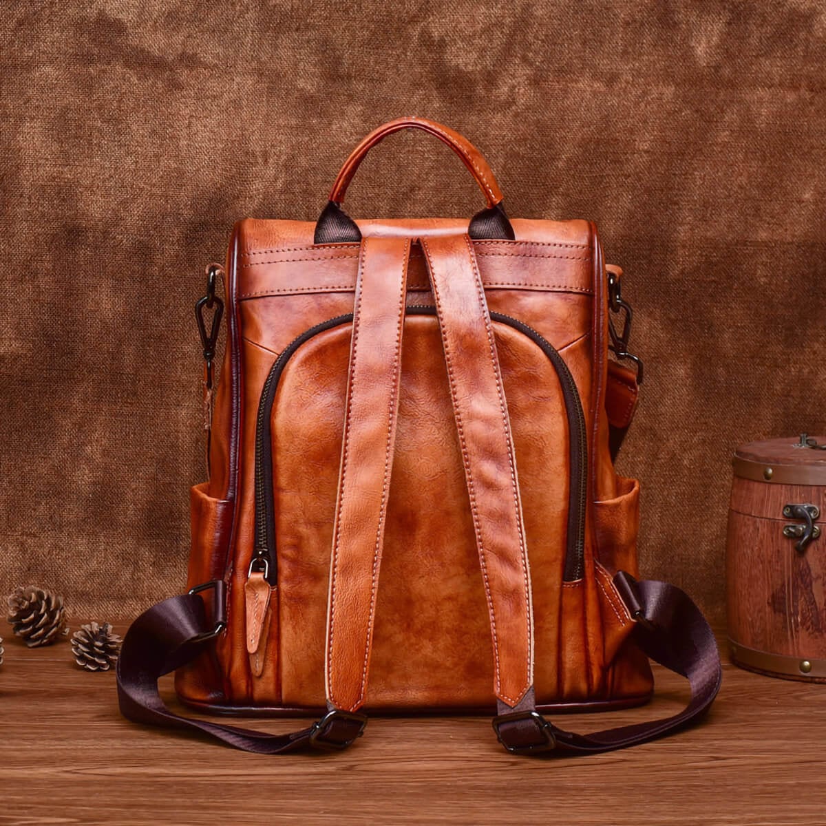 Vintage leather women's backpack