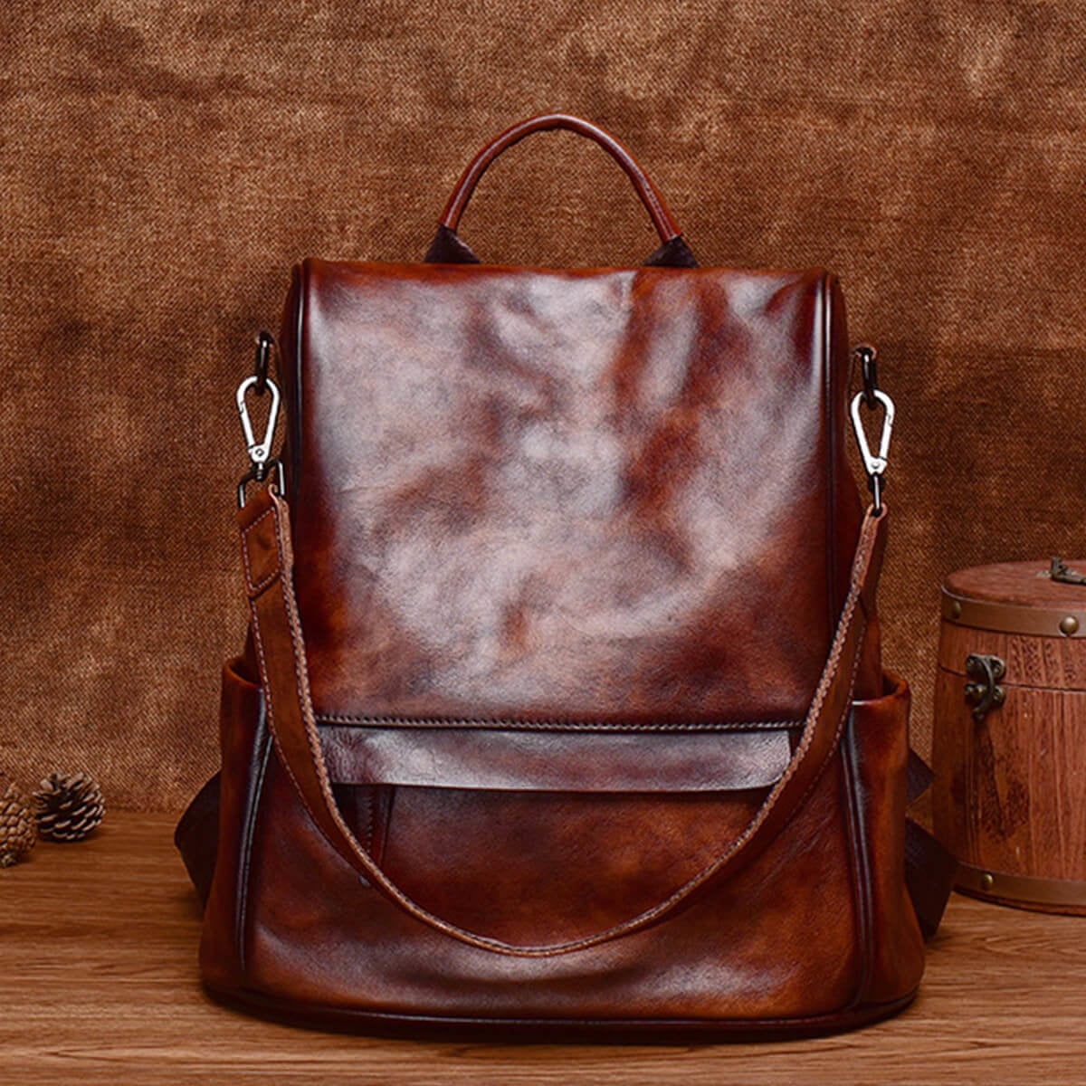 Coffee Brown Vintage Leather Women's Backpack