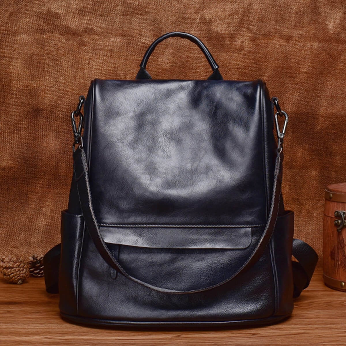 Black Genuine Leather Women's Rucksack