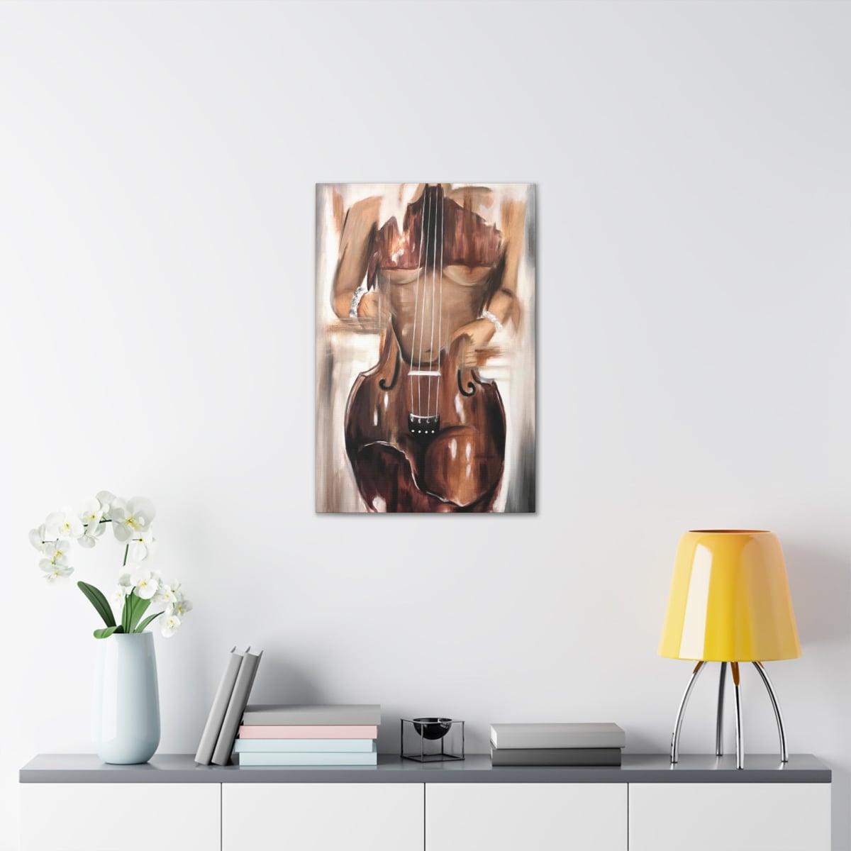 Captivate with Violin Abstract Art: Elegant Woman Canvas Wrap