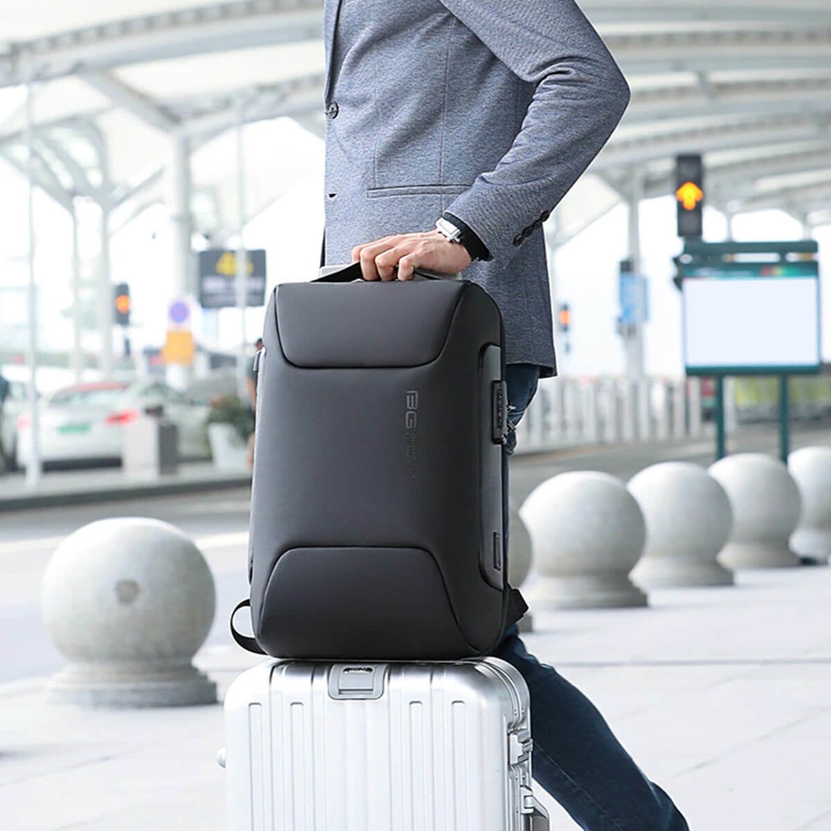 Business backpack with security lock and USB charging