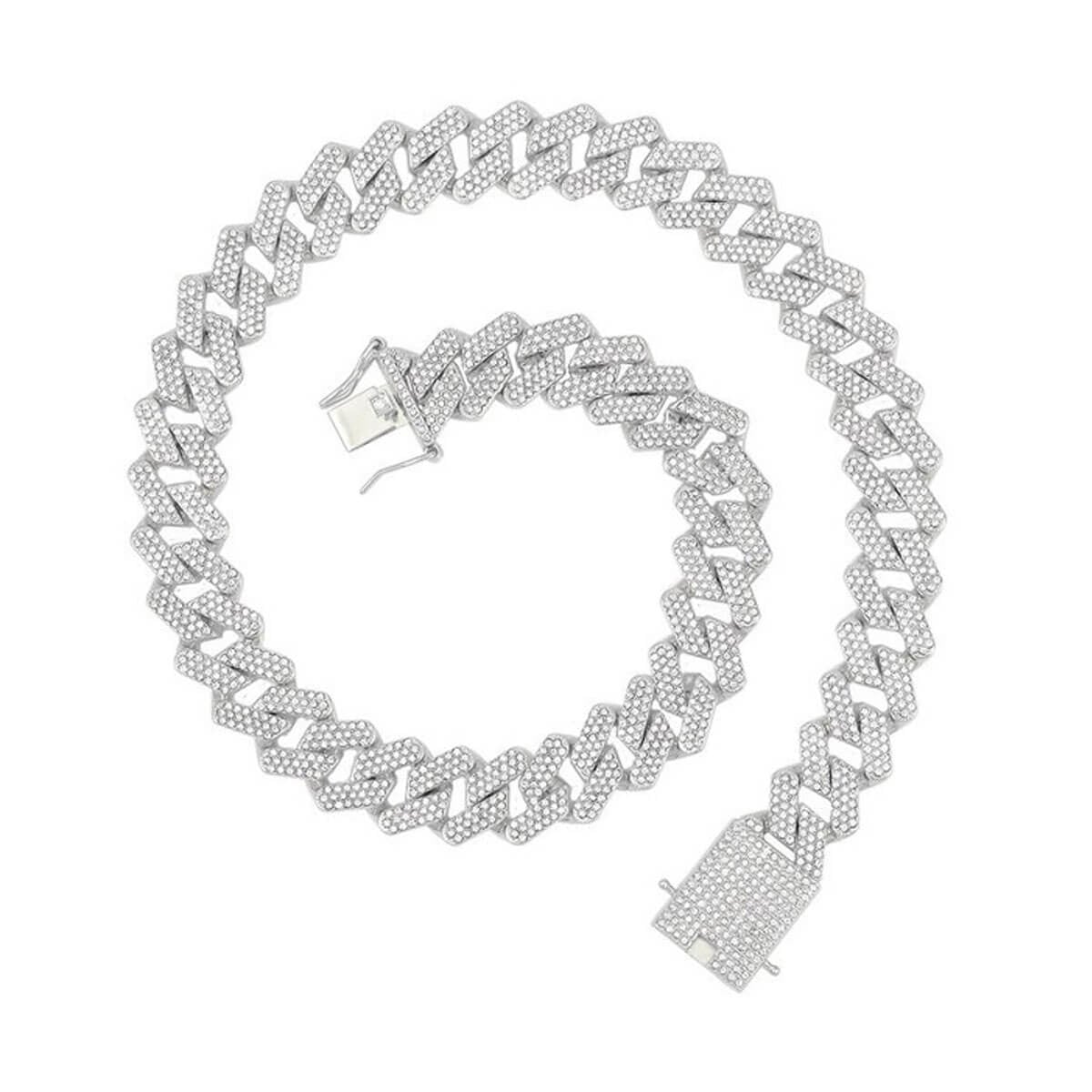 20 mm Iced Out Cuban Chain Big Diamond Silver Necklace