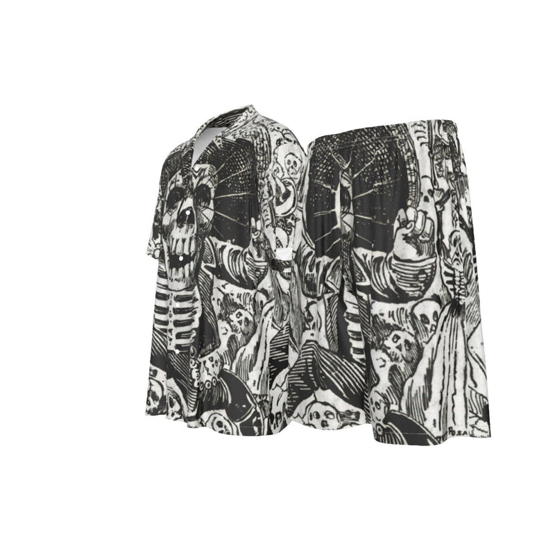 Jose Guadalupe Mexican Skeleton Art Silk Shirt Suit Set