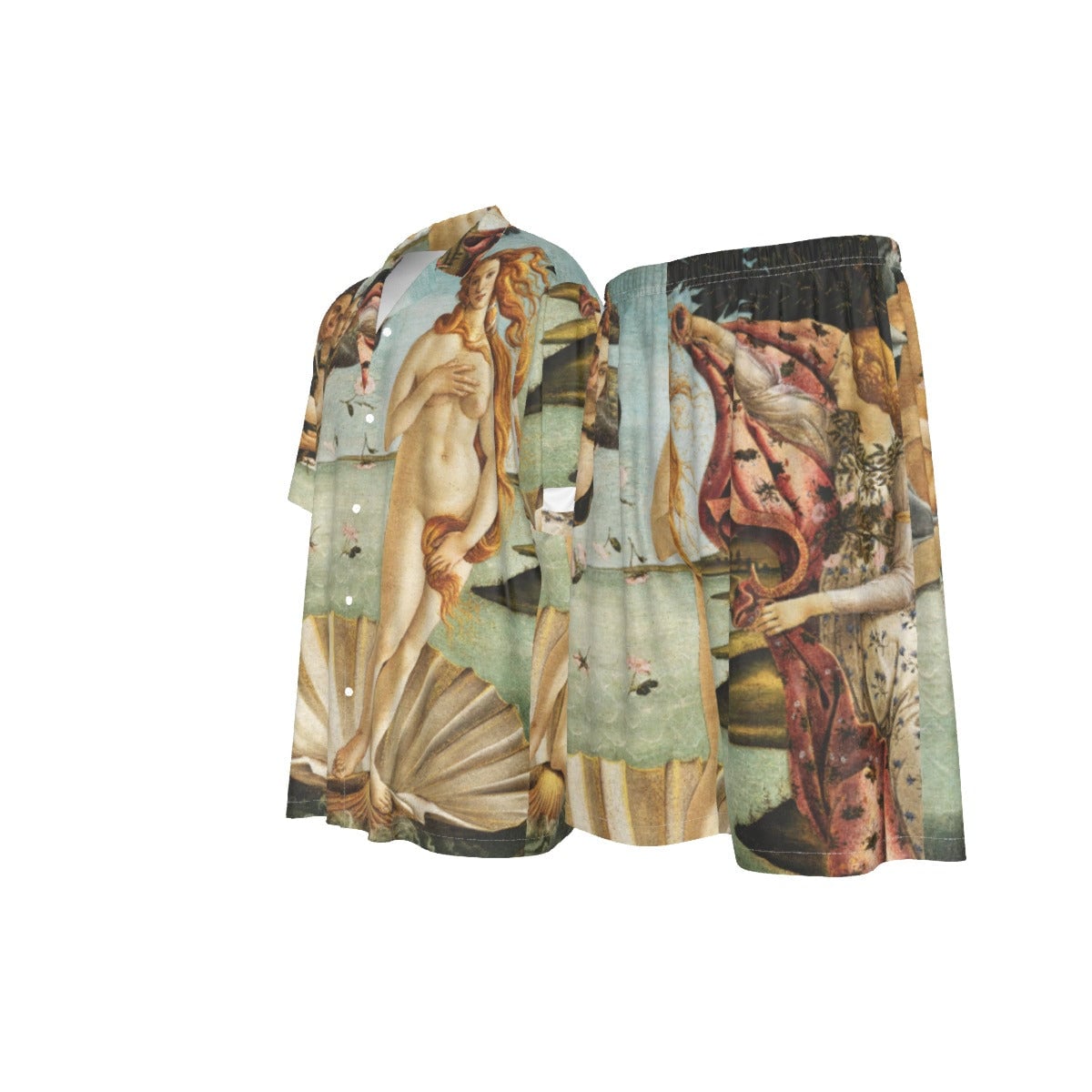 Conjunto de camisa de seda com pintura de Sandro Botticelli O nascimento de Vênus