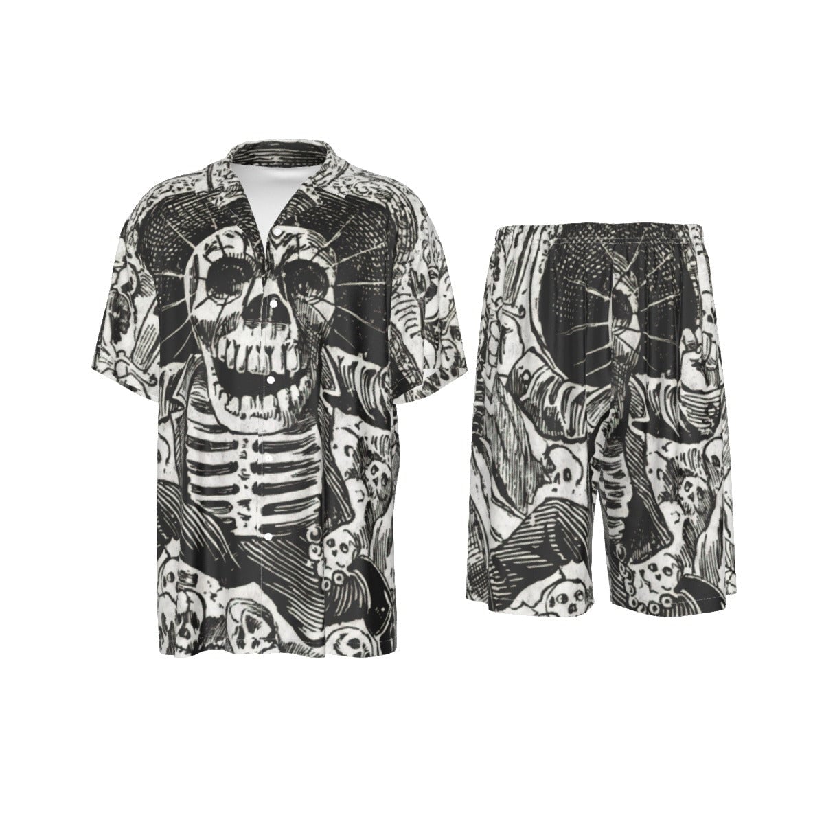 Conjunto de camisa de seda com arte de esqueleto mexicano Jose Guadalupe