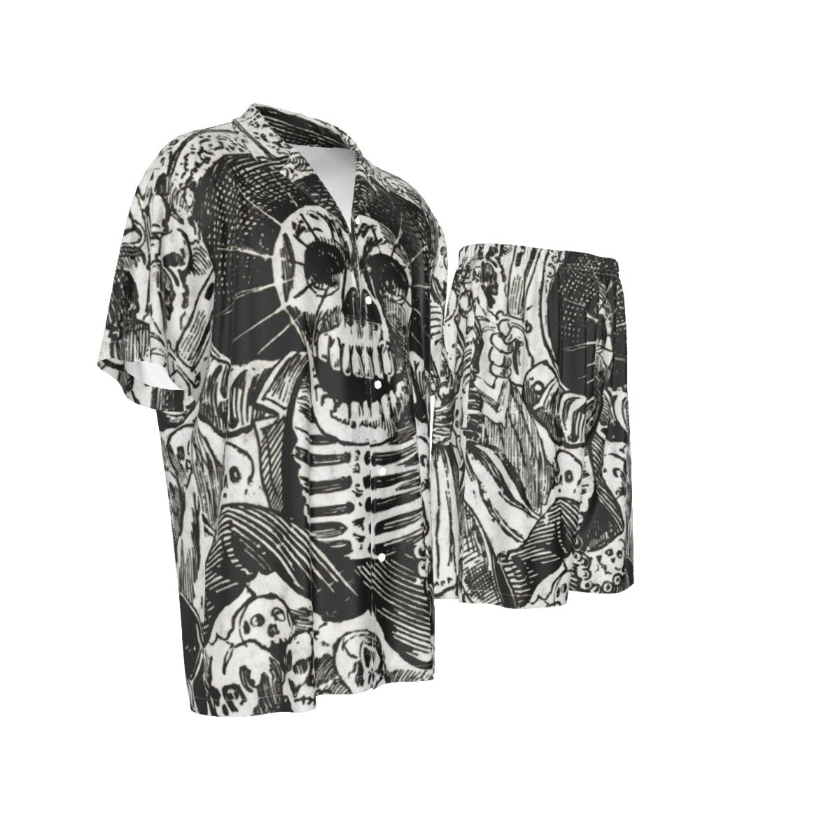 Jose Guadalupe Mexican Skeleton Art Silk Shirt Suit Set