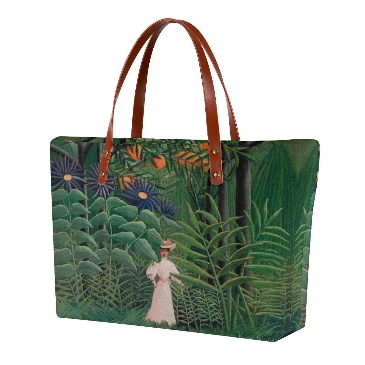Mulher caminhando em uma floresta exótica por Henri Rousseau Tote Bag
