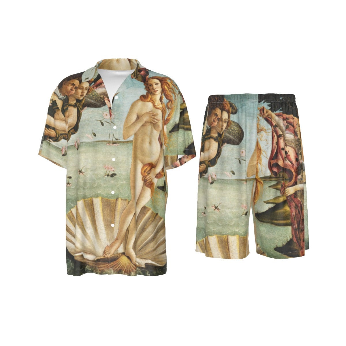 Conjunto de camisa de seda com pintura de Sandro Botticelli O nascimento de Vênus