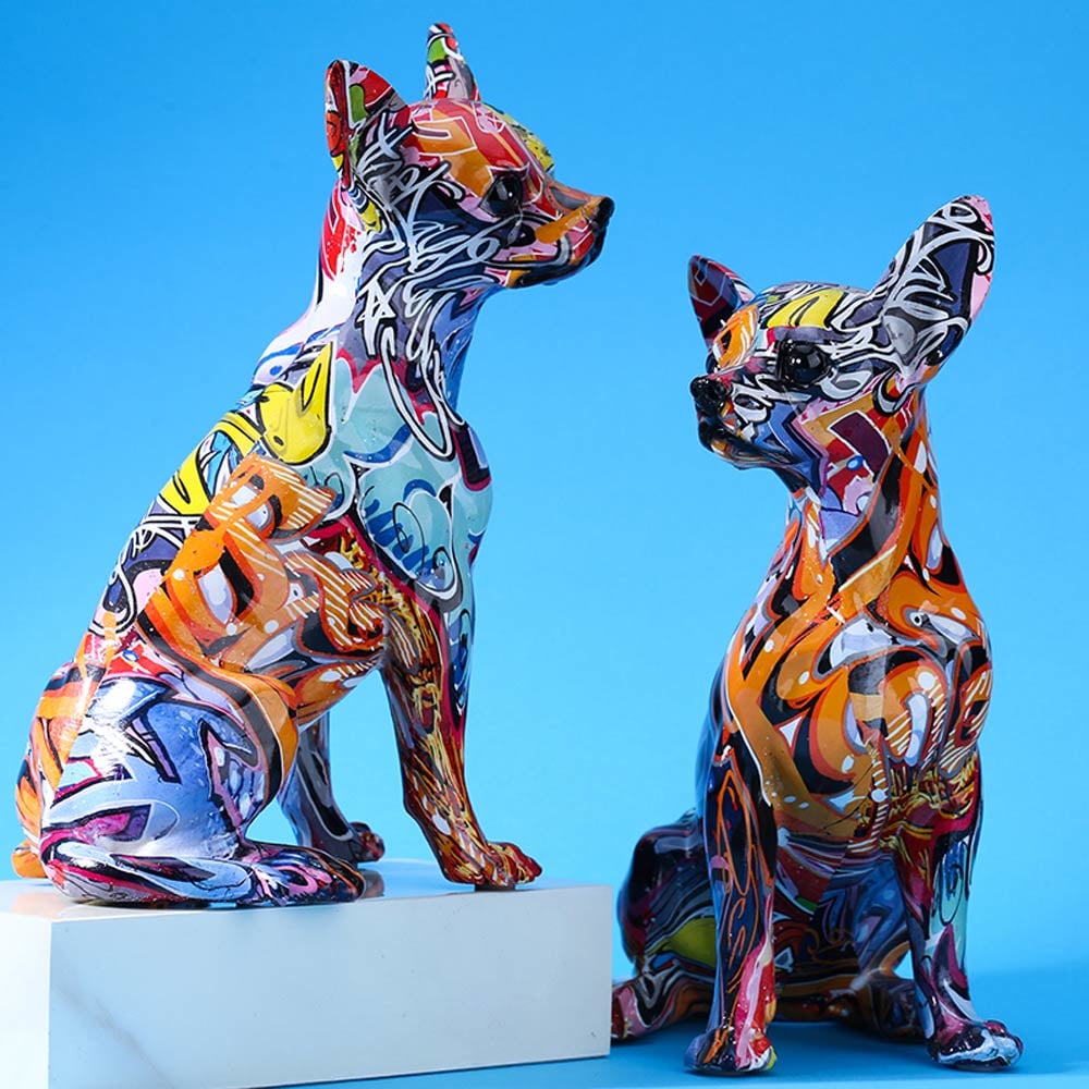 Chihuahua statua kreatywna rzeźba psa Graffiti