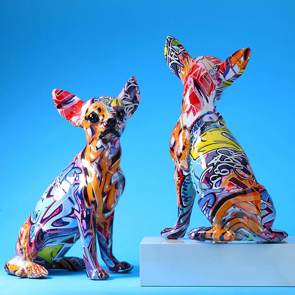 Estatua de Chihuahua Escultura de perro de graffiti creativo