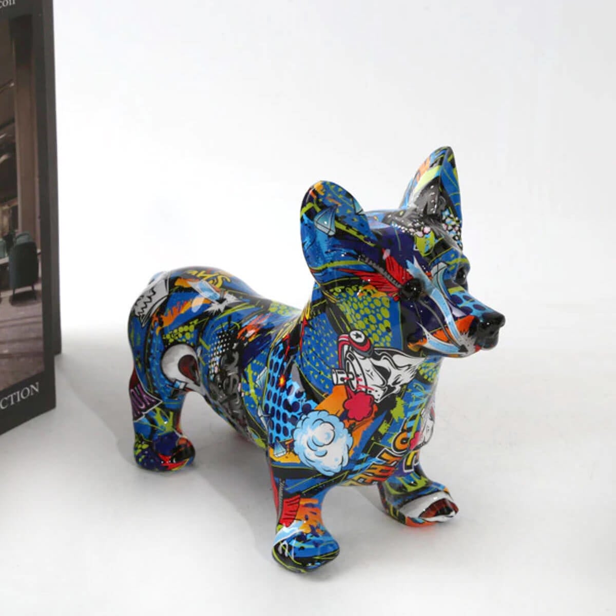 Corgi Dog Statue Kleurrijke Graffiti Art Sculpture