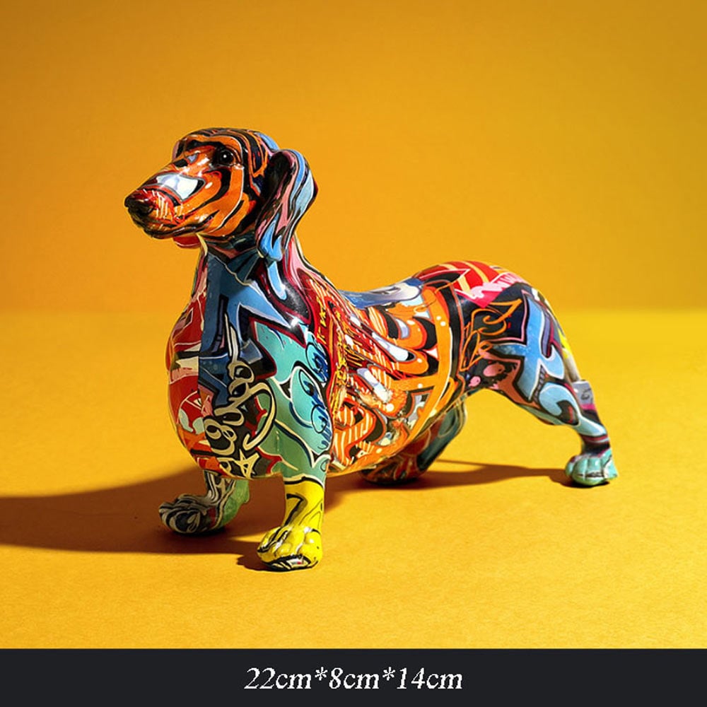 ダックスフントの彫刻グラフィティアート犬の像