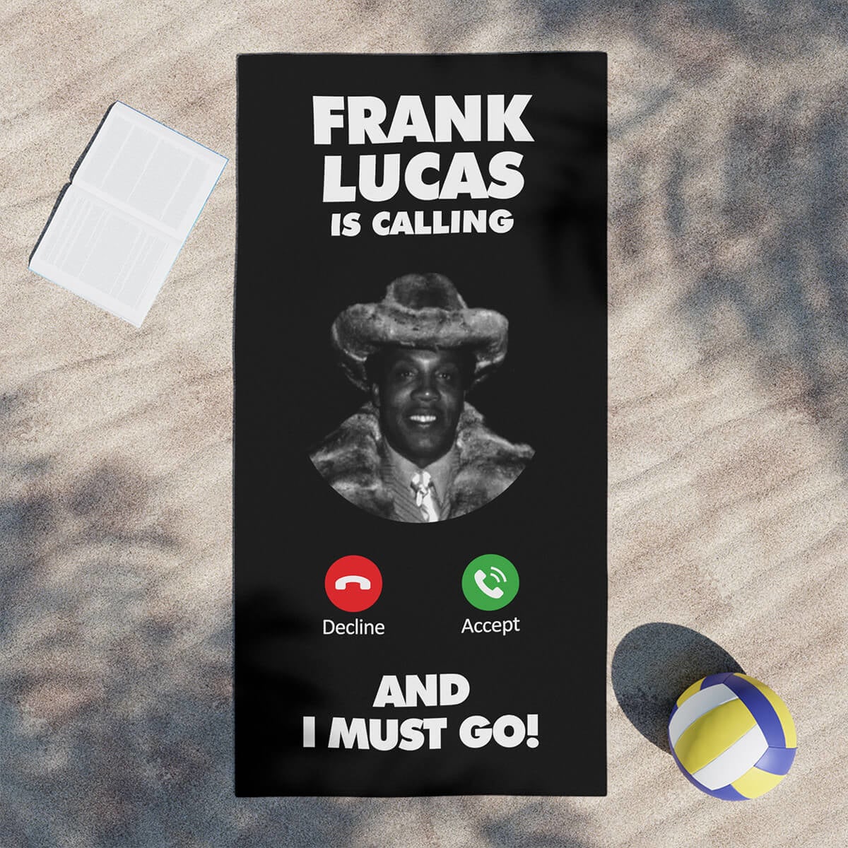 Frank Lucas está ligando e eu devo ir toalha de praia do mafioso