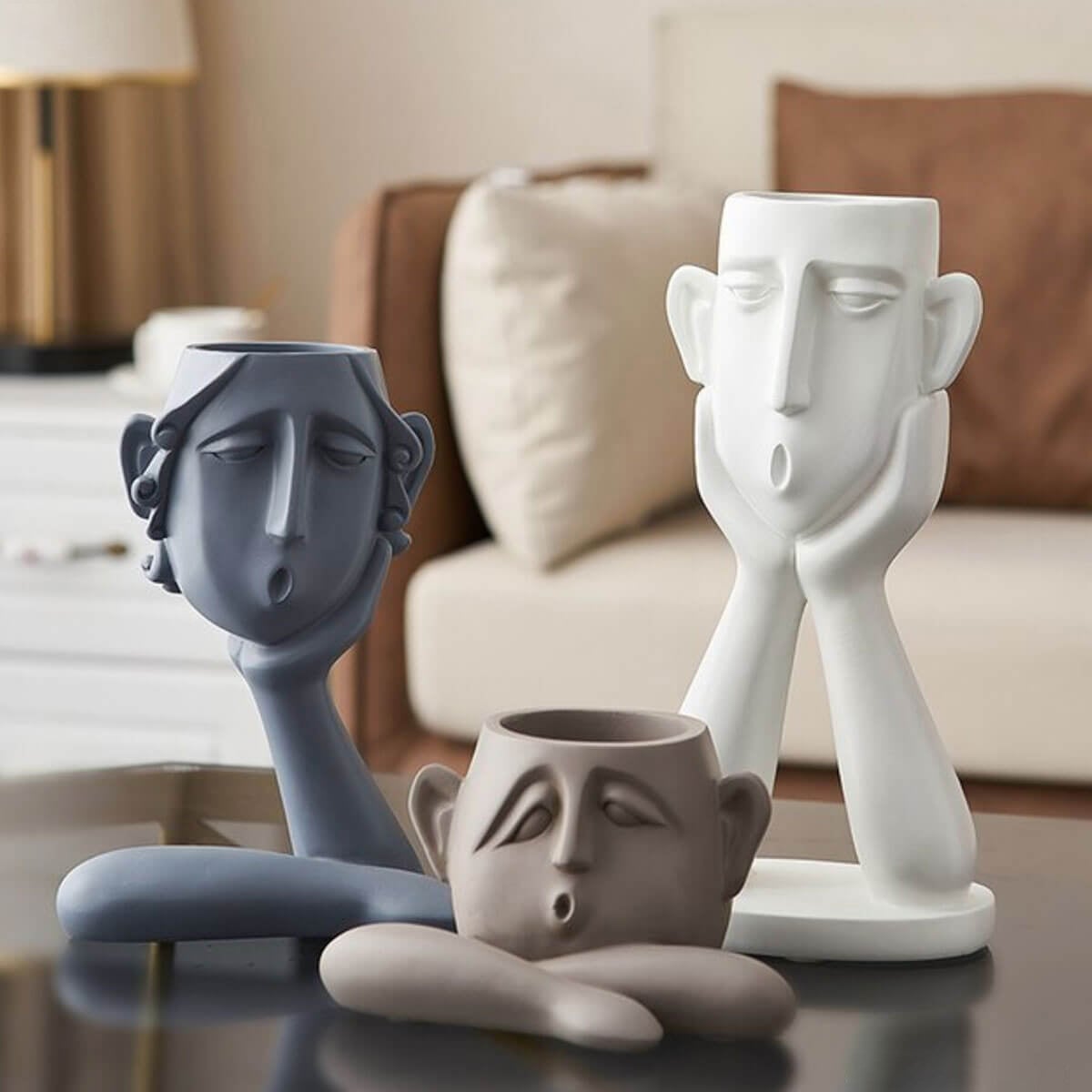 Dekorasjon Vase Familie ansikter Portrett Hode Skulptur