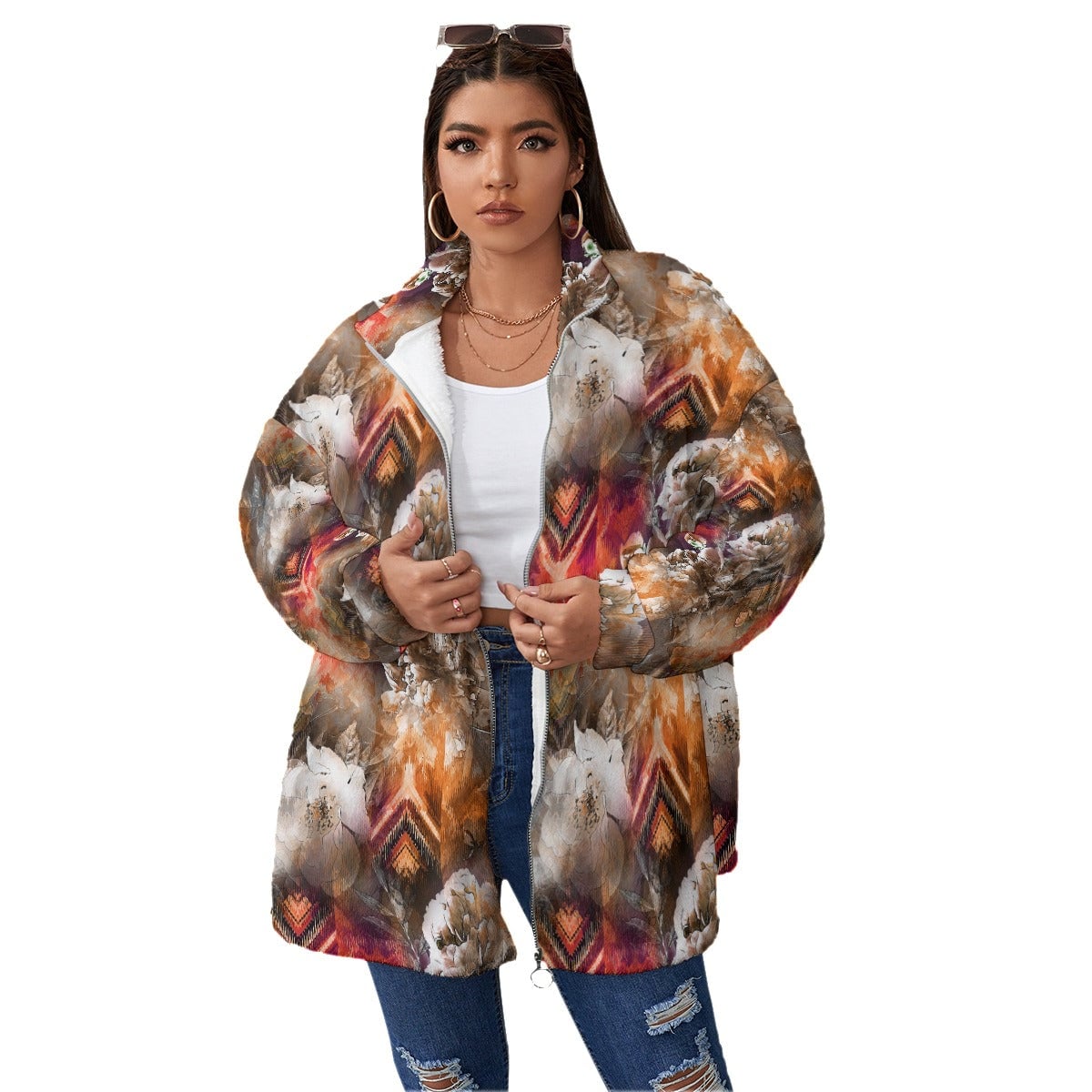 Abstract Flowers Art Women’s Borg Fleece Oversize Jacket
