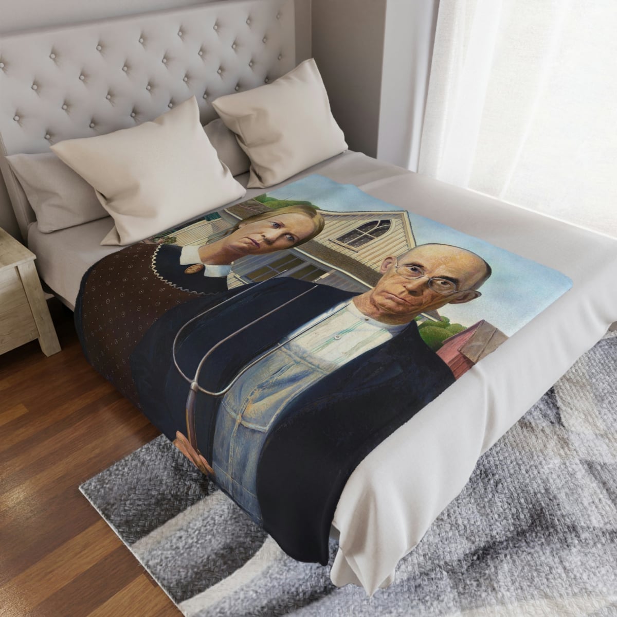 Classic American Art on a Cozy Blanket: Grant Wood's Masterpiece