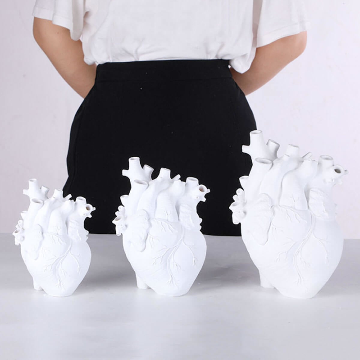 Anatomical Heart Shape Flowers Resin Art Vase Sculpture
