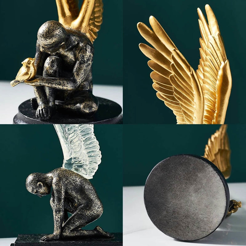 Angel with Golden Wings Statue Abstract Art Sculpture
