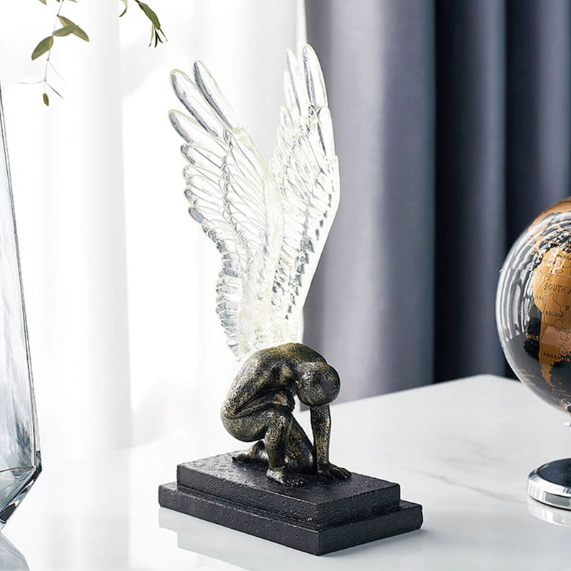 Angel with Golden Wings Statue Abstract Art Sculpture