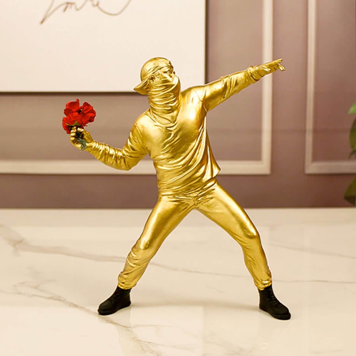 Unique Banksy Flower Thrower - Popular Art Sculpture Conveying Powerful Societal Themes