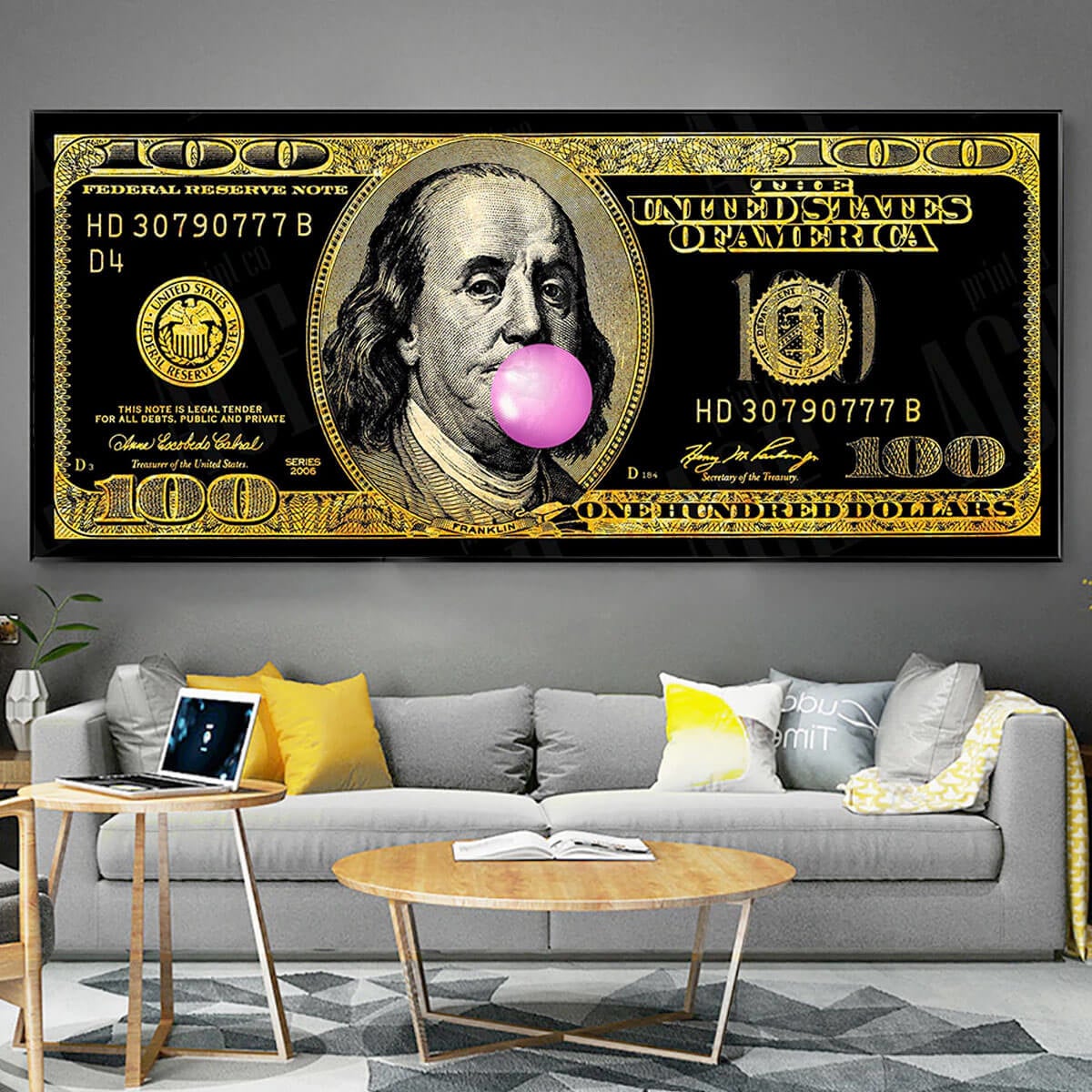 Blow Bubbles 100 Dollar Money Art Canvas Painting Art
