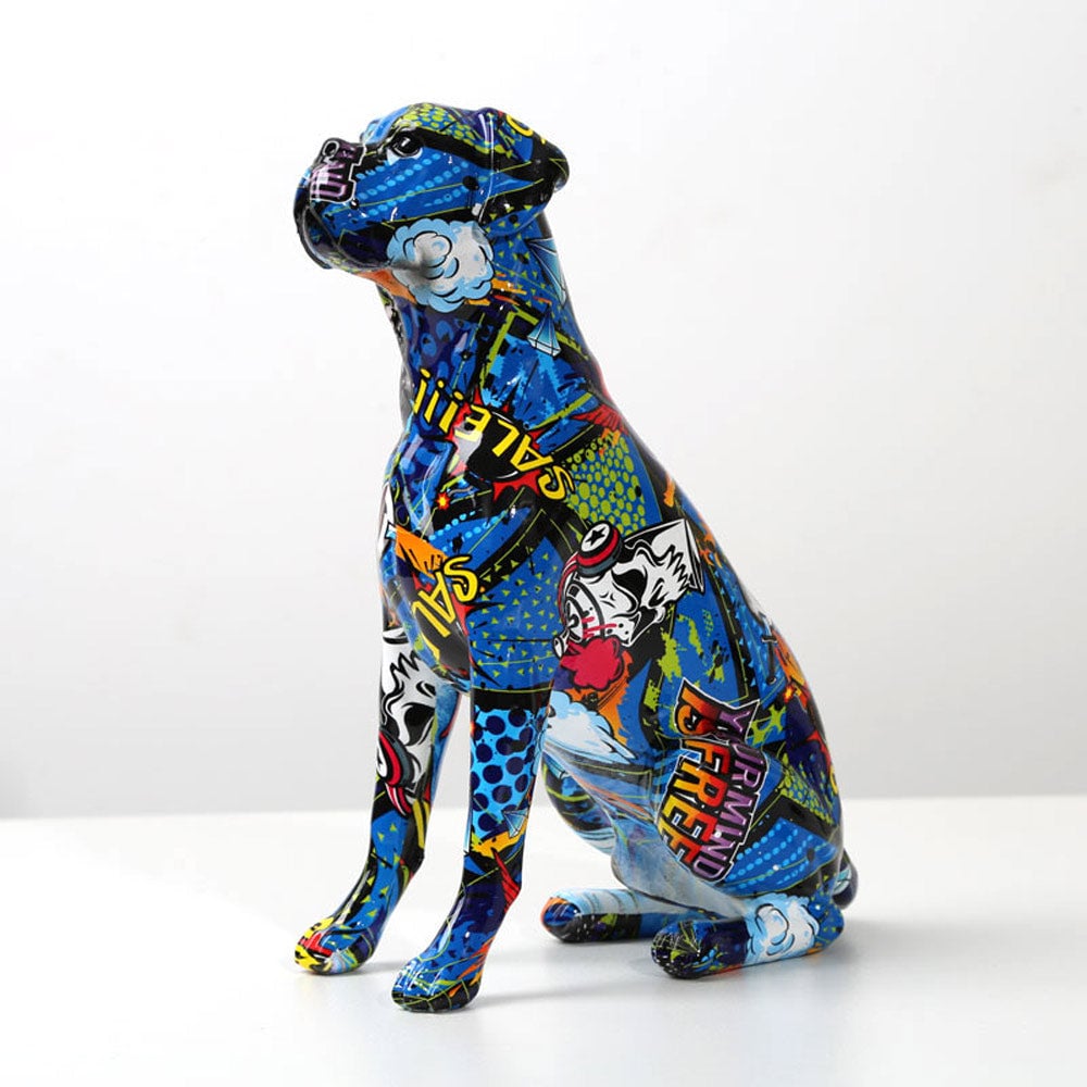 Boxer Dog Statue Colorful Graffiti Art Sculpture