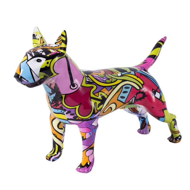 Bull Terrier Statue Colorful Graffiti Art Resin Bullterrier Dog Sculpture