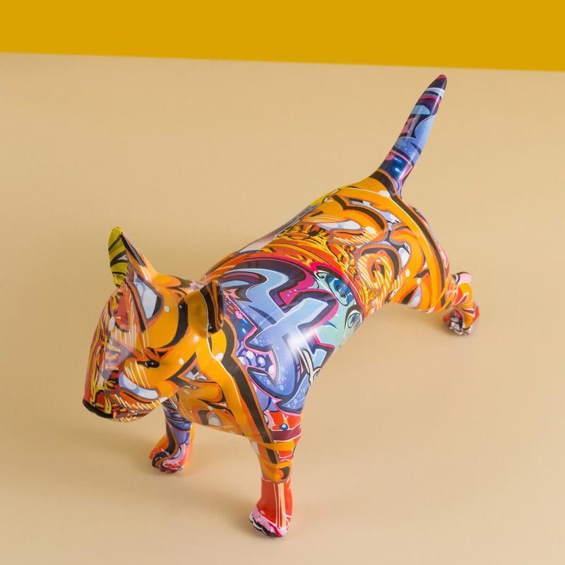 Bull Terrier Statue Colorful Graffiti Art Resin Bullterrier Dog Sculpture