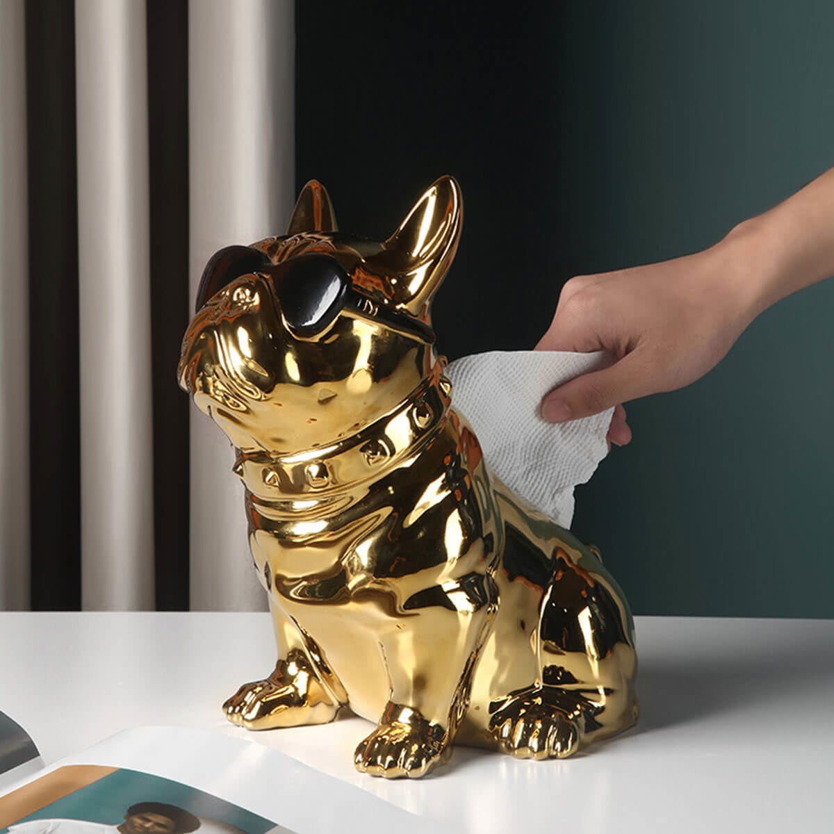 Bulldog Ceramic Tissue Box Storage Sculpture