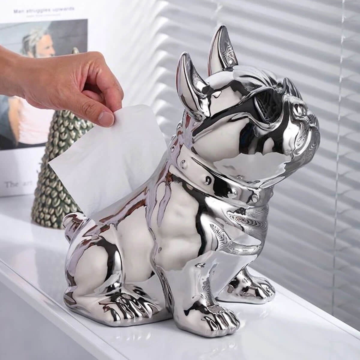 Bulldog Ceramic Tissue Box Storage Sculpture