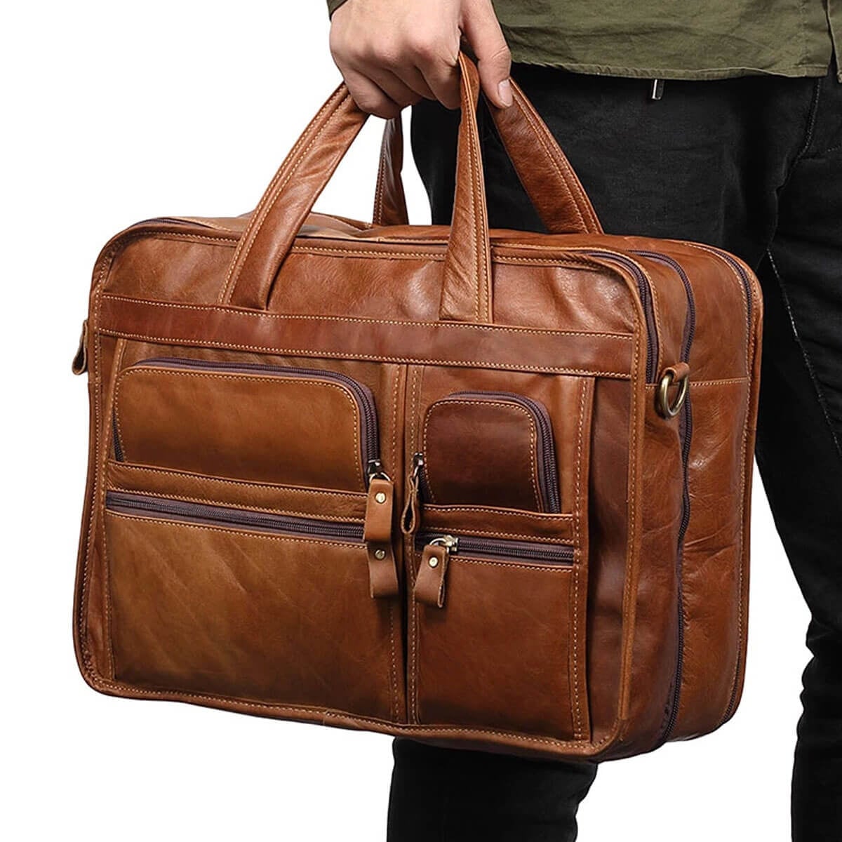 Business Messenger Bag Genuine Leather Large Capacity Briefcase