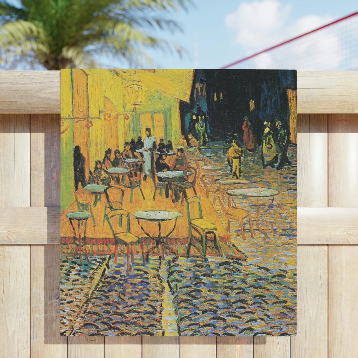 Café Terrace at Night Vincent van Gogh Beach Towels