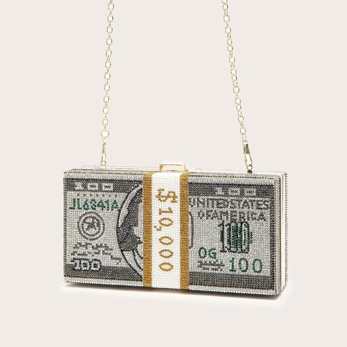 Cash Money $100 Dollars Money Bag Crystals Handbag