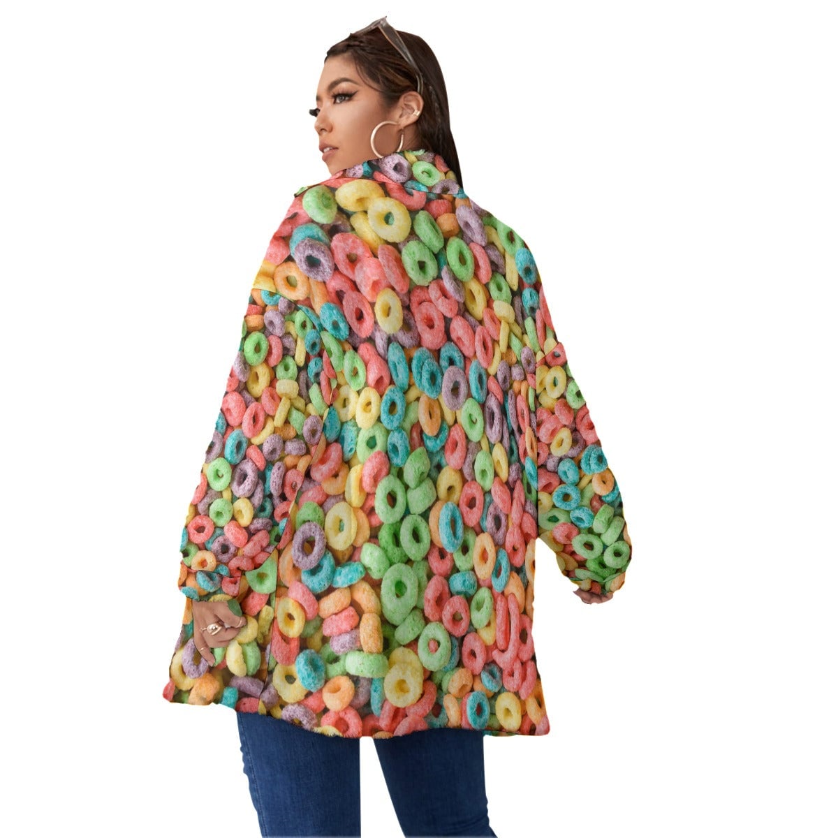 Cereal Colorful breakfast Women’s Borg Fleece Oversize Jacket