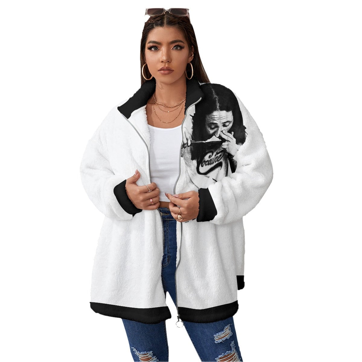 Cocaine is everywhere Women’s Borg Fleece Oversize Jacket