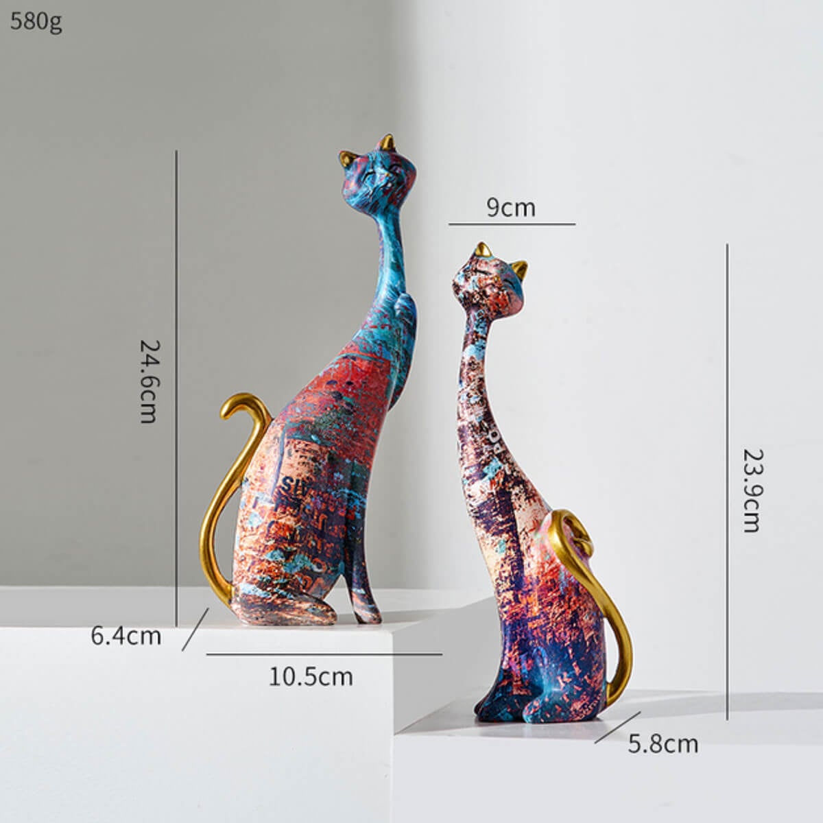 Colorful 2pcs Oil Painting Cats Animal Modern Sculptures
