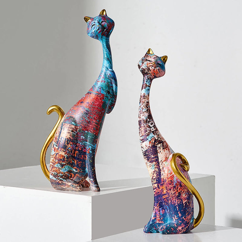 Colorful 2pcs Oil Painting Cats Animal Modern Sculptures