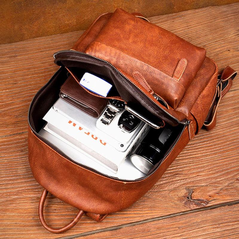 Cowhide Leather Large Capacity Vintage Brown Premium Backpack