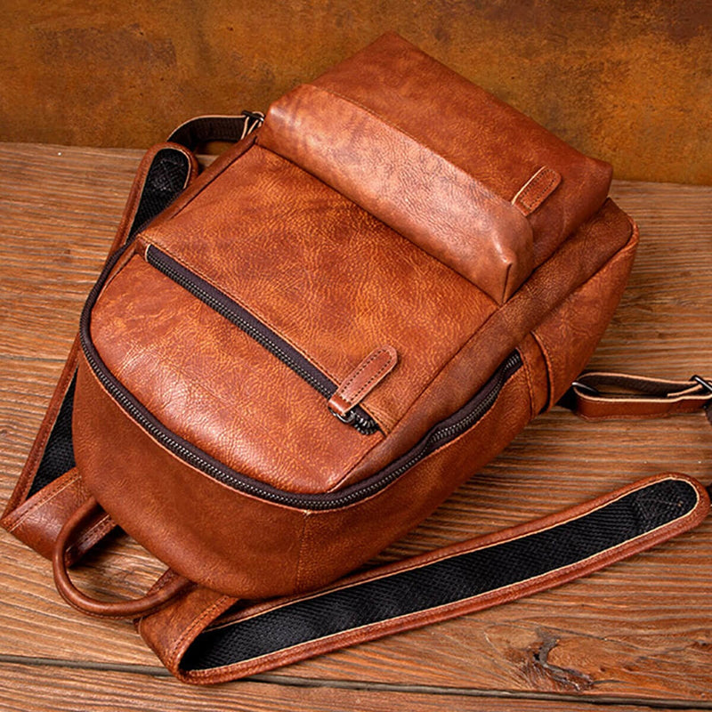 Cowhide Leather Large Capacity Vintage Brown Premium Backpack